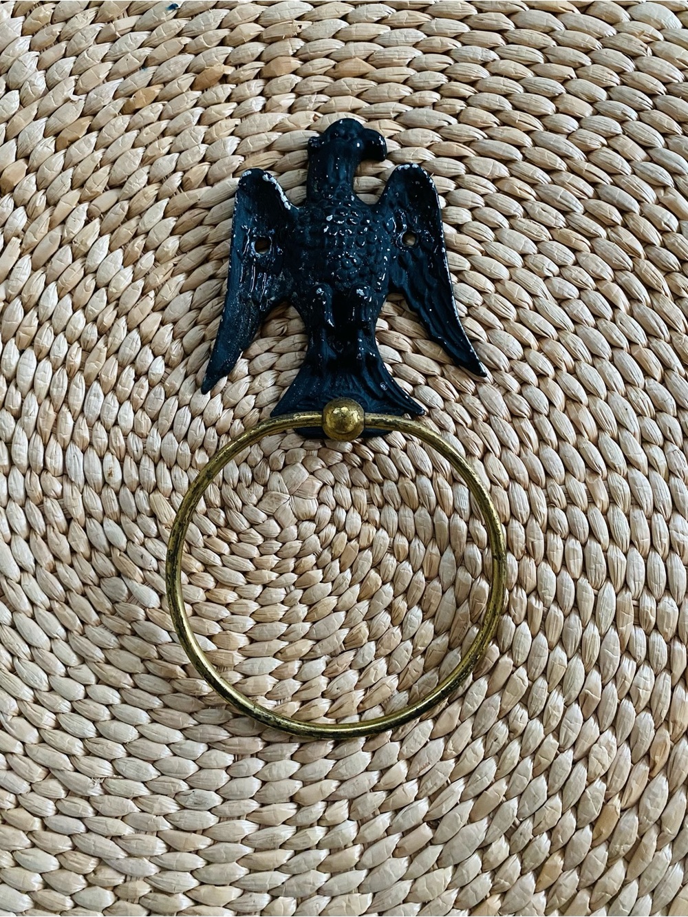 Vintage Metal and Brass American Eagle Wings Down Ring Holder Door Knocker